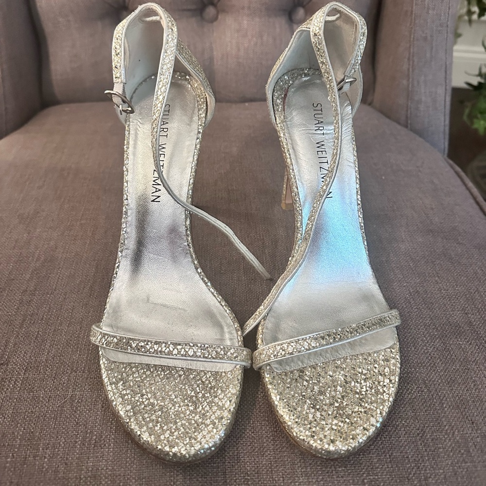 Stuart Weitzman silver heels 8.5